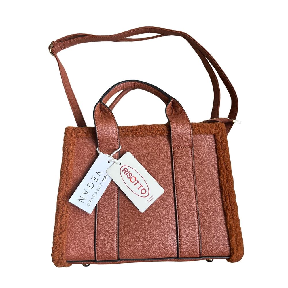 Risotto Fashion Purse - Brown Fur Trim Hand/Shoulder Bag Vegan